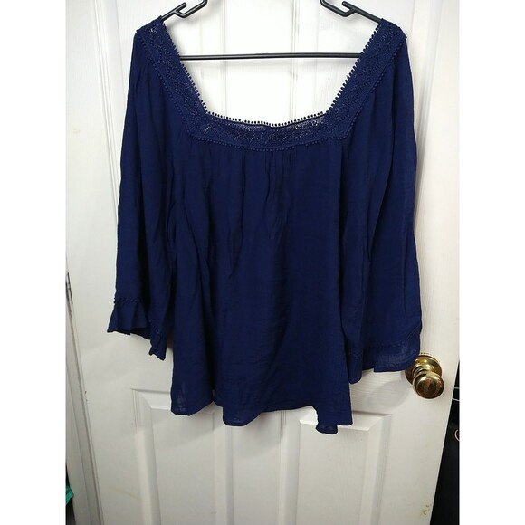 Retrology Blouse Woman L Blue Boho Chic Lagenlook Semi Sheer Balloon Ruffle... - Picture 8 of 8